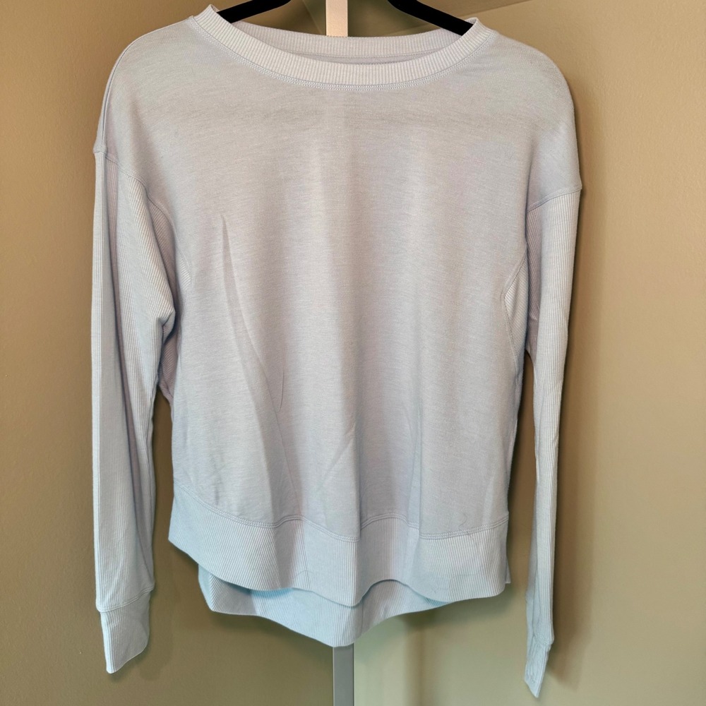 Balance Collection Womens XS Light Blue Ribbed Trim Long Sleeve Sweatshirt